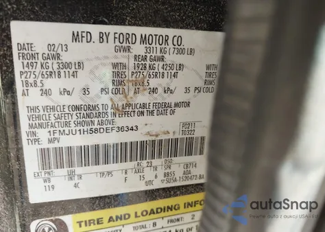 2013 Ford Expedition Xlt from USA, damaged, VIN 1FMJU1H58DEF36343